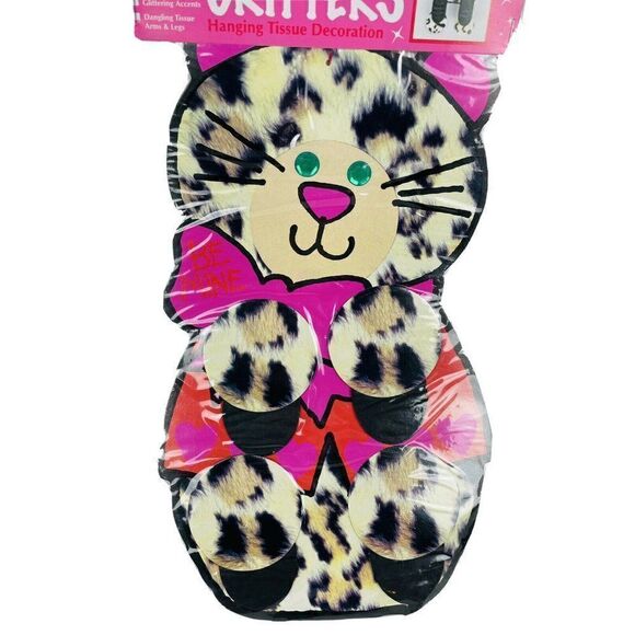 VTG 1995 NOS Eureka Glitter Critters 24" Cat Die Cut Valentine Hanging Tissue - Picture 3 of 8